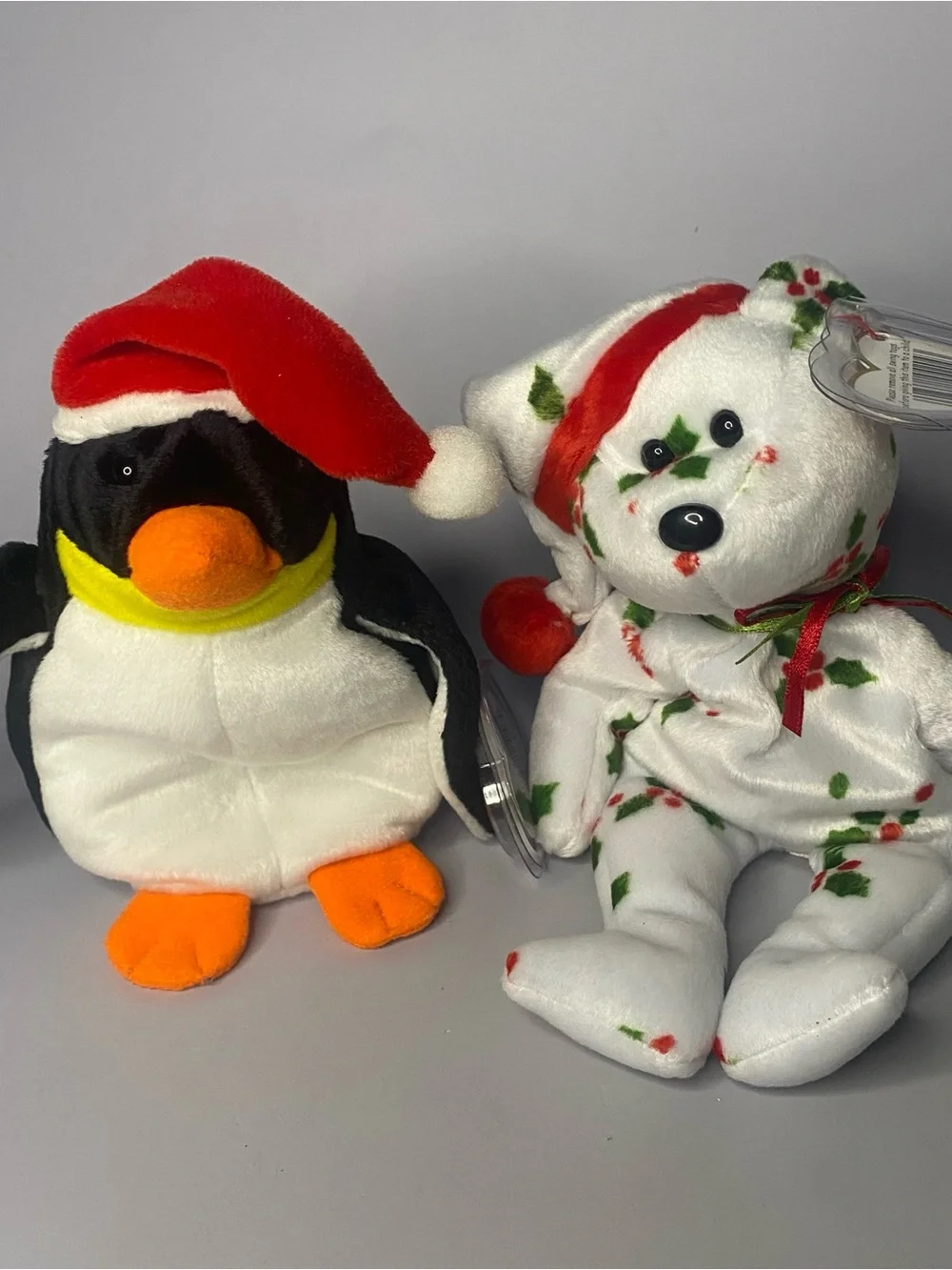 Vintage TY Original 1998 Holiday Teddy Beanie Baby & Zero The Penguin New W/tags